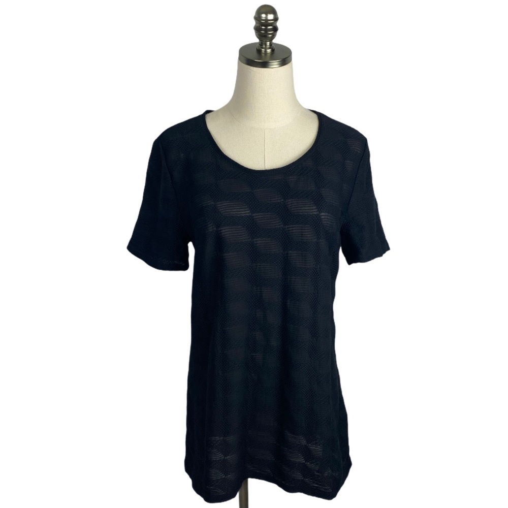 Armani Collezioni SS Textured Check Knit Black Top